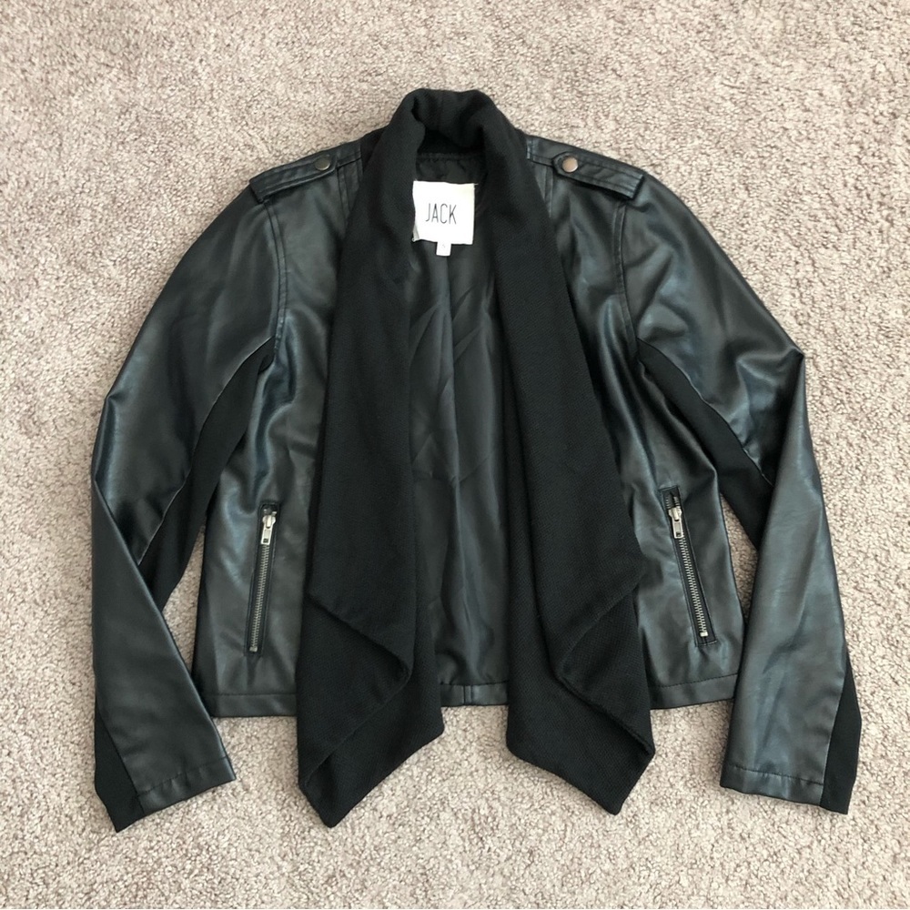 Jack Black Faux Leather Knit Waterfall Open Front Jacket